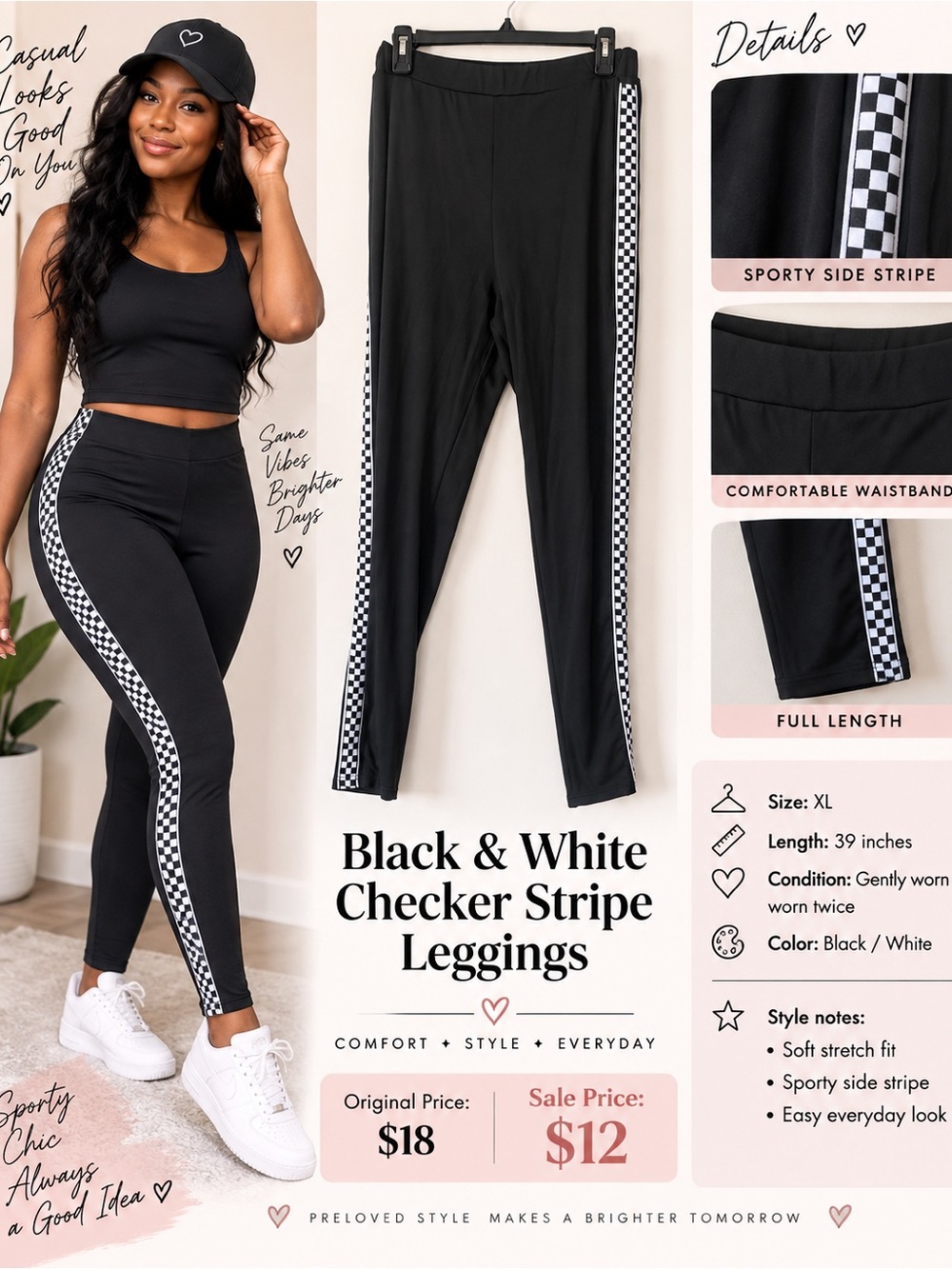 Black & White Checker Stripe Leggings - Women's Active Pants